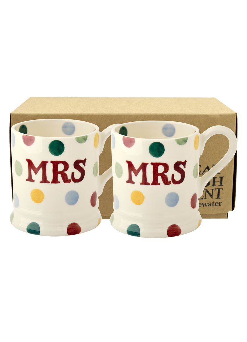 Boxed ½ Pt. Mugs Mr & Mrs Polka Dots