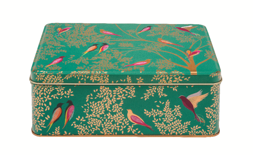 Deep Rect. Tin Sara Miller Green Birds